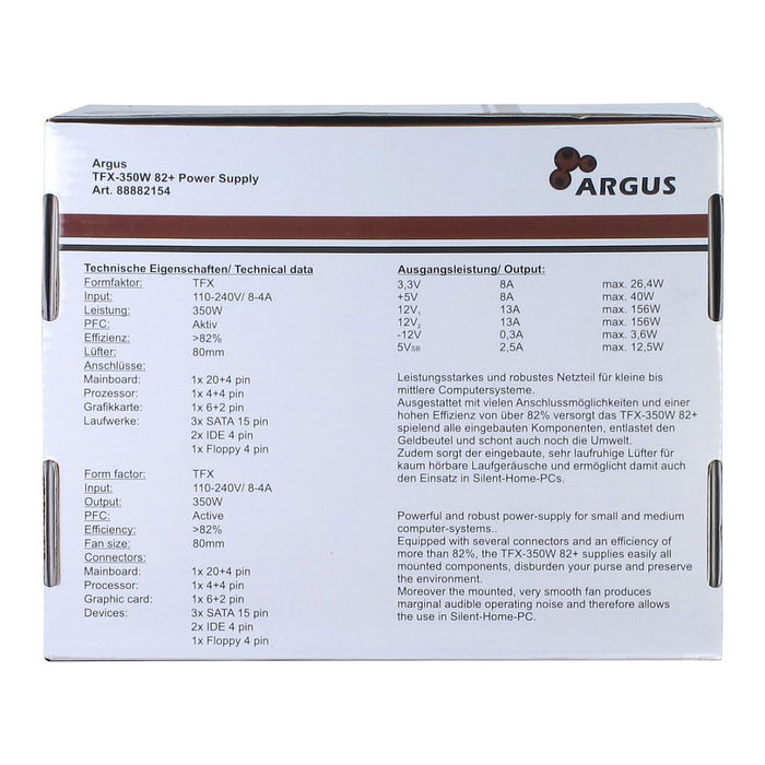 Inter-Tech TFX 350W TFX-350W Argus 80 Plus 350W Fuente de Alimentación 82+