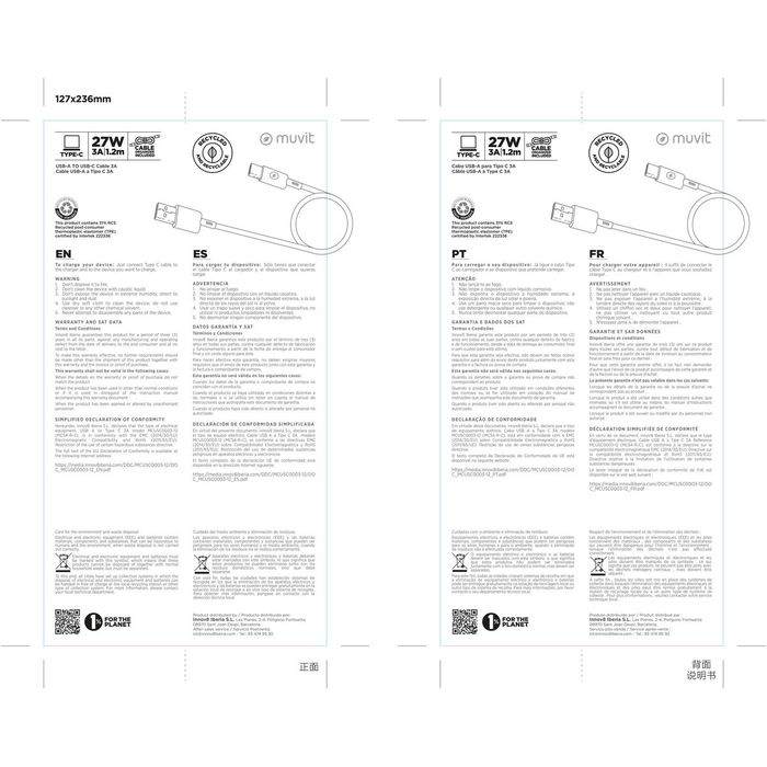 muvit for change cable USB a Tipo C 3A/27W 1.2m negro muvit for change cable USB a Tipo C 3A/27W 1.2m negro