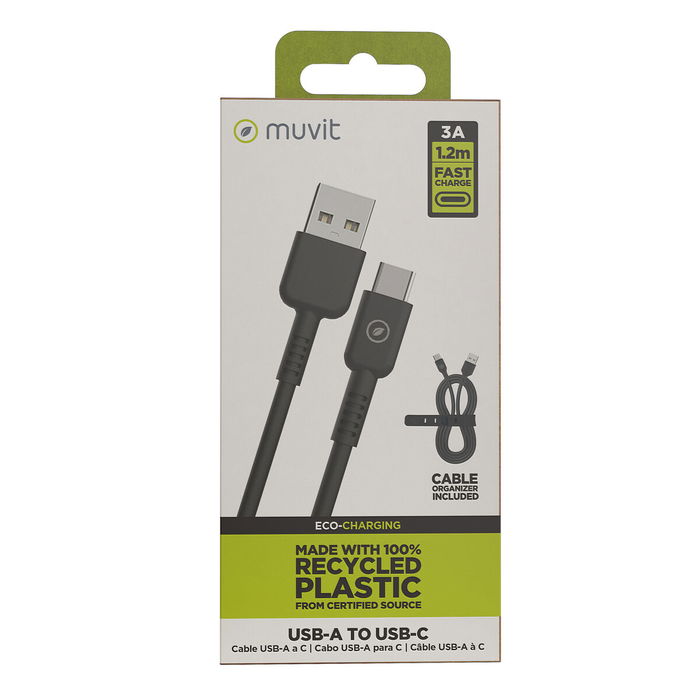 muvit for change cable USB a Tipo C 3A/27W 1.2m negro muvit for change cable USB a Tipo C 3A/27W 1.2m negro