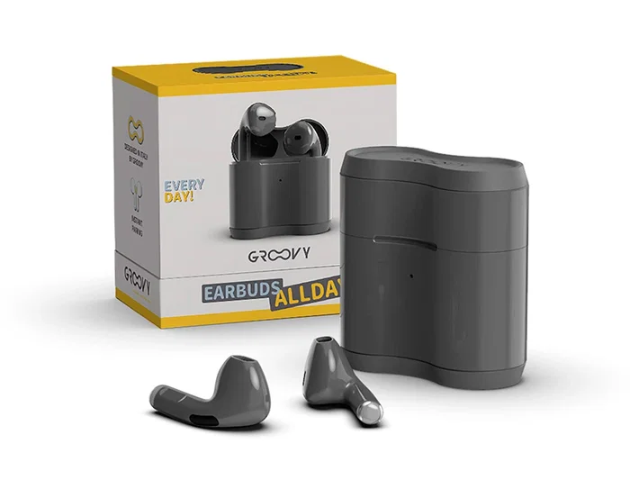 Groovy Auriculares TWS Wireless, Gris Oscuro, Hasta 3 Horas de Reproducción