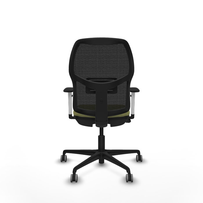 Silla Alfera Silla estática de oficina, escritorio elevable, y con respaldo fijo, apoyo lumbar regulable, brazos blancos y mecanismo Sincro/Traslack
