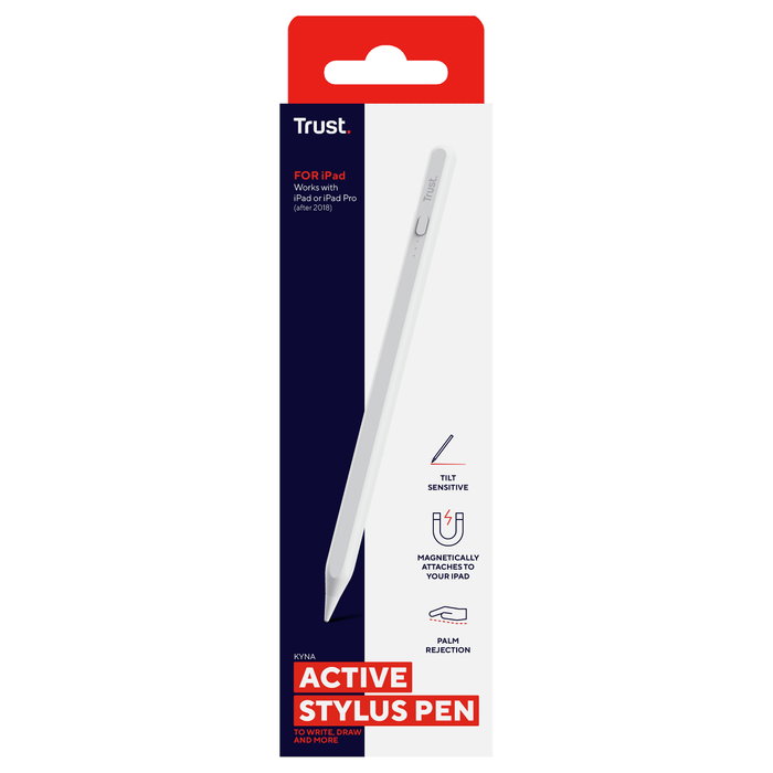 Trust Kyna Lápiz Óptico Activo para iPad 2018+ y iPad Pro - Blanco - Punta de Recambio Incluida