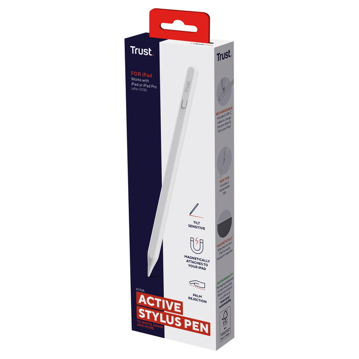 Trust Kyna Lápiz Óptico Activo para iPad 2018+ y iPad Pro - Blanco - Punta de Recambio Incluida