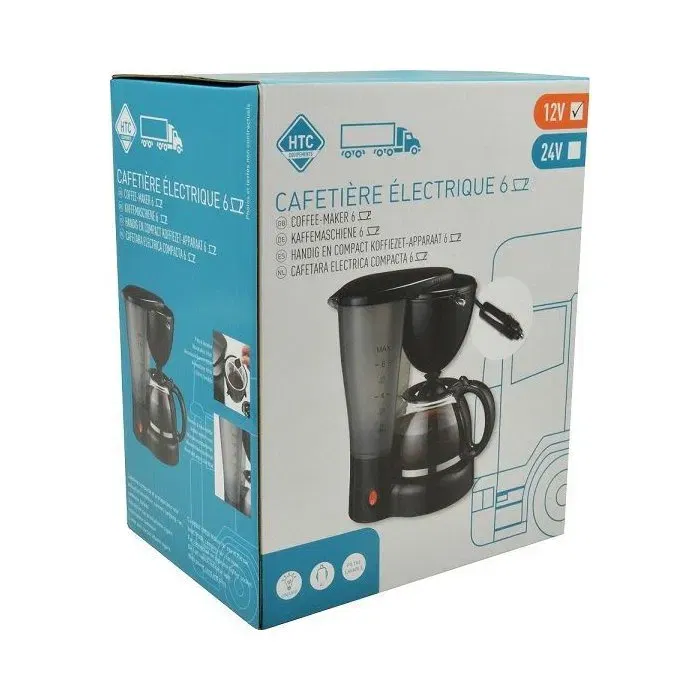 Htc Equipement Cafetera con filtro para 12V - Negro, 6 Tazas, 170W