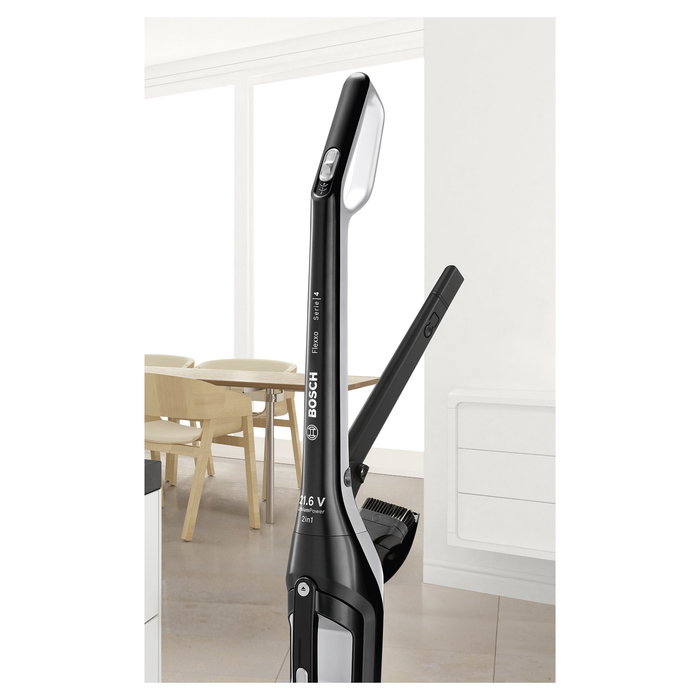 Bosch BBH32101 Aspiradora Escoba 2 en 1 Sin Bolsa Negra a Bateria de 21.6V con Cepillo para Tapicería y Boquilla Estrecha