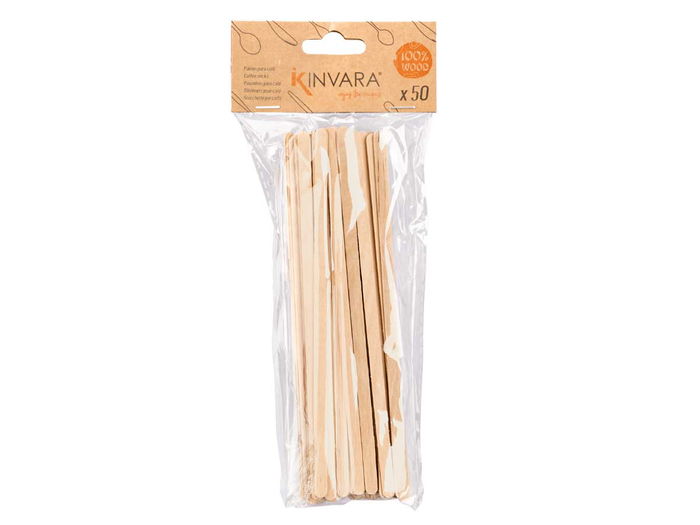 Kinvara Set 50 Palitos para Café/Leche de Madera (Abedul) Marrón 10x23x0.5 cm (Set de 36)