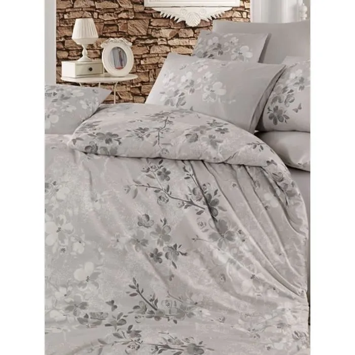Juego de cama 220x240 cm funda nórdica + 2 fundas almohada 60x60 cm 100% algodón reforzado Gris
