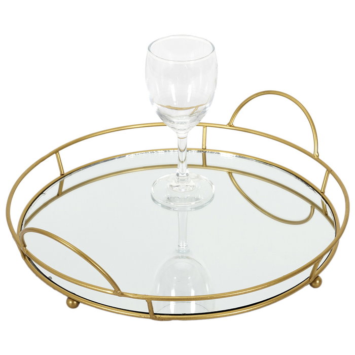 Home Deco Factory Bandeja Con Base Espejo Con Asas Alambre Dorado Colección Lounge Medidas 28x4cm