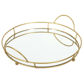 Home Deco Factory Bandeja Con Base Espejo Con Asas Alambre Dorado Colección Lounge Medidas 28x4cm
