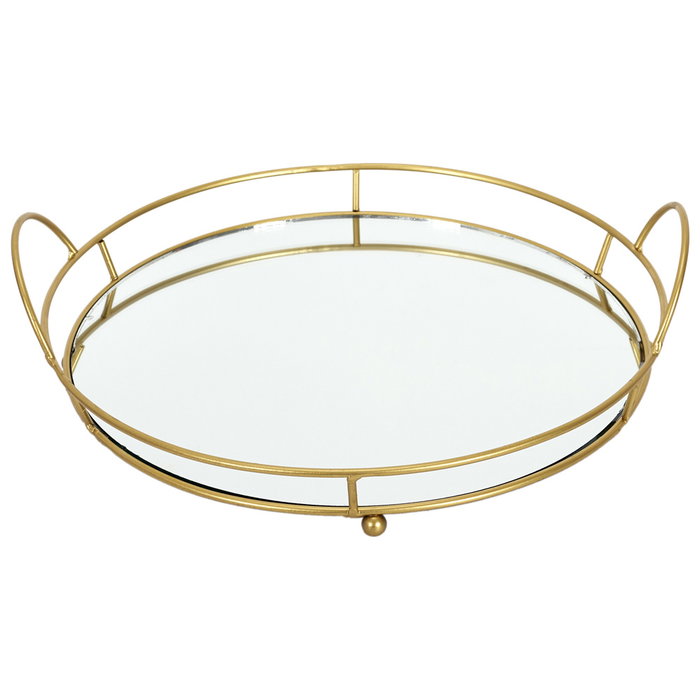 Home Deco Factory Bandeja Con Base Espejo Con Asas Alambre Dorado Colección Lounge Medidas 28x4cm