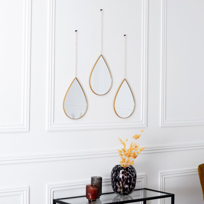 Home Deco Factory Juego De 3 Espejos Colgar Gota Lounge Polipropileno Vidrio Dorado Home Deco Factory Juego De 3 Espejos Colgar Gota Lounge Polipropileno Vidrio Dorado