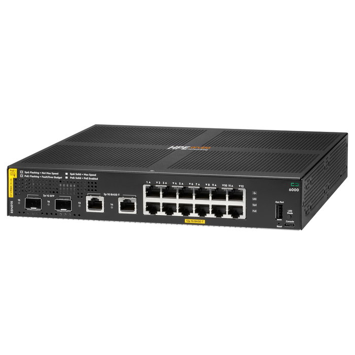 HP Enterprise HPE Aruba Networking CX 6000 12p 10/100/1000 PoE 2 SFP 139W Switch EU