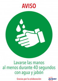 Avery AV_KITCOVID1_ES Señales Adhesivos Lavarse Las Manos 2 Hojas A4 Ultra Resistentes Al Agua Aceite Suciedad UV Exterior