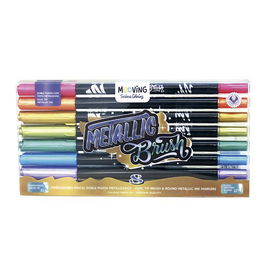 Rotulador Fibra Mooving Doble Punta Pincel Metalizados Estuche De 8