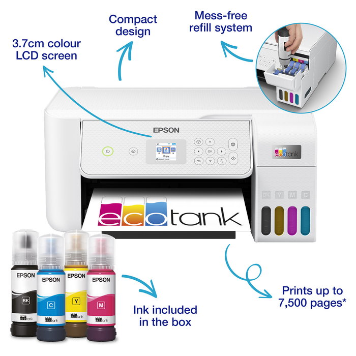 Epson EcoTank ET-2876 Impresora de Inyección de Tinta a Color A4 Wifi Blanco
