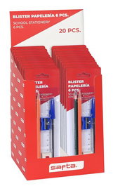 Set Papeleria Safta 6 Piezas Expositor De 20 (2X Lapiz Hb, 1X Boligrafo Azul, 1X Afila, 1X Goma, 1X Regla 15 Cm.)