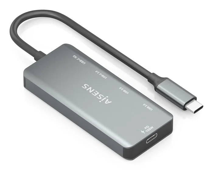 Aisens Hub USB-C A109-0946 con PD 100W y 4 puertos adicionales, Gris