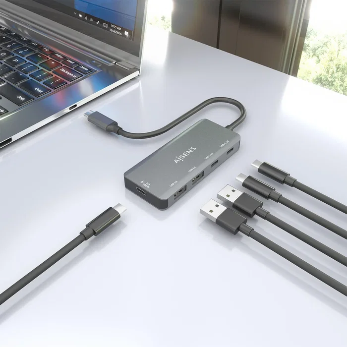 Aisens Hub USB-C A109-0946 con PD 100W y 4 puertos adicionales, Gris