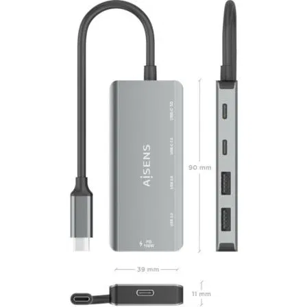 Aisens Hub USB-C A109-0946, 2xUSB, 2xUSB Tipo-C, 1xUSB Tipo-C PD 100W, Gris