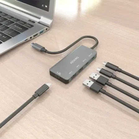 Aisens Hub USB-C A109-0946, 2xUSB, 2xUSB Tipo-C, 1xUSB Tipo-C PD 100W, Gris