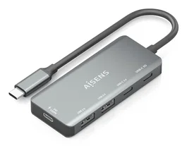 AISENS Hub USB-C 3.1 con Carga PD 100W, 1x USB-C, 2x USB-A, Gris, 15cm