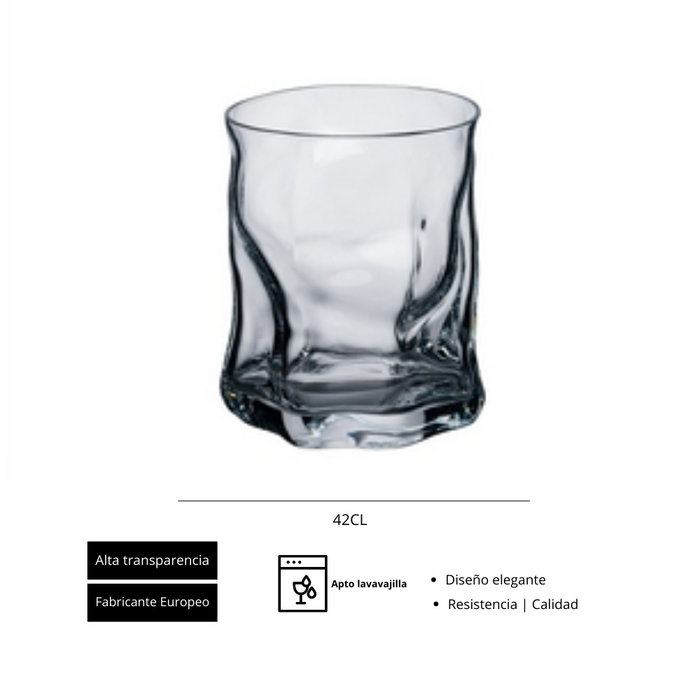 Bormioli Vaso Whisky Sorgente 42 cl, Alto 107 mm, Diámetro 94 mm, Vidrio, Cristalería (Set de 6)