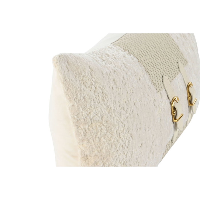 DKD Home Decor Cojín Jacquard y PU con Hebilla Blanco