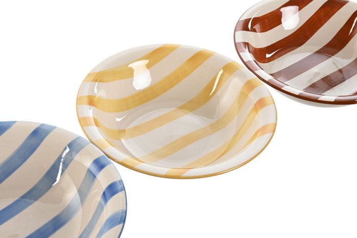 DKD Home Decor Set de 6 Platos Hondos de Loza con Diseño de Rayas Surtido
