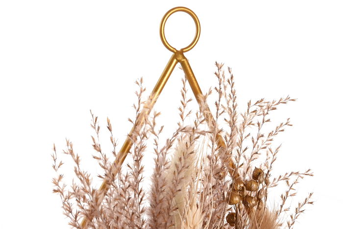 DKD Home Decor Decoracion Colgante Shabby Crema Marron Claro Dorado Metal Flor Seca 1 x 20 x 20 cm (6 Unidades)