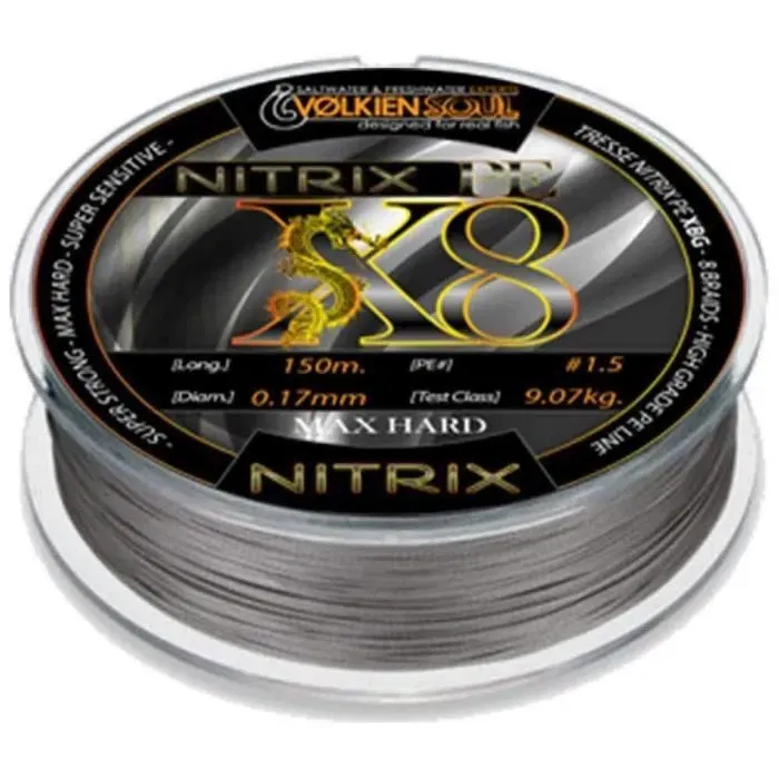 VOLKIEN Soul NITRIX Super PE X8 Trenza Pesca 8 Hebras 150M 0.20mm 10.88kg 24lbs Ultra Versátil Alta Resistencia y Sensibilidad Anti-Abrasión