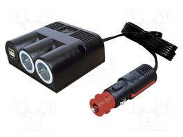 PRO CAR Cable alargador para mechero de coche con 2 tomas y 2 USB