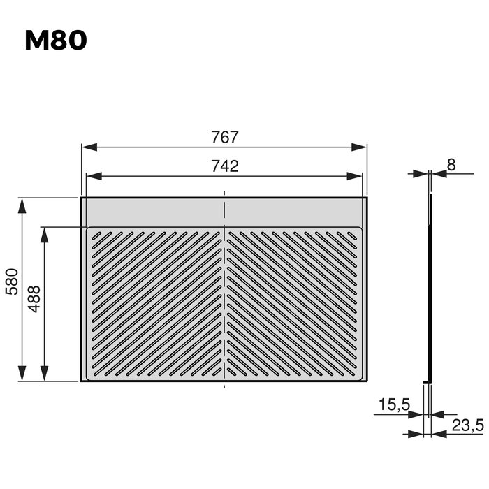 Emuca Protector fondo fregadero Sink para mueble de cocina, M80, 767x580mm, espesor de tablero 16mm, cortable, Plástico, Gris antracita