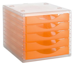 Modulo 5 Cajones Archivotec Traslucido Cristal/Naranja