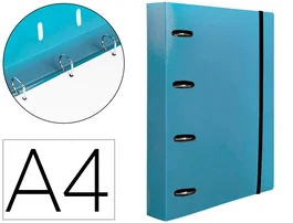 Liderpapel Carpeta con Recambio A4 Cuadro 5mm 100 Hojas 80g Polipropileno 4 Anillas 40mm Celeste Opaco