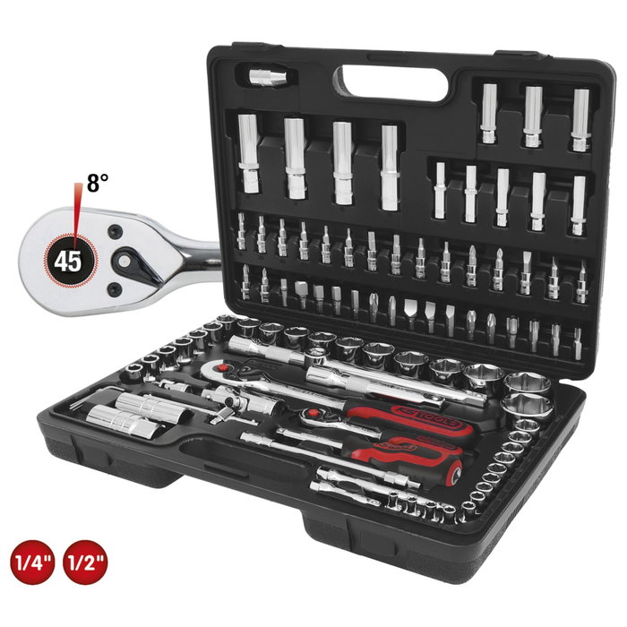 KS Tools Juego de dados CHROMEplus 96 piezas 1/4 + 1/2