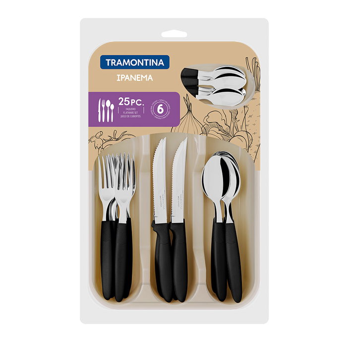Tramontina Ipanema Juego de cubiertos 25 piezas acero inoxidable negro