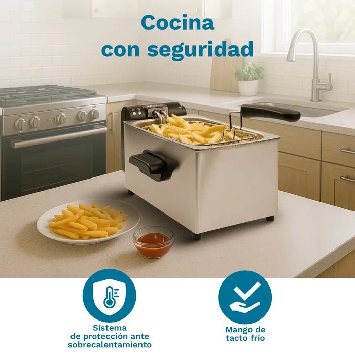 Grunkel FRYPRO-3SS Freidora de Aceite 2000W 3L Sencillo Independiente Acero Inoxidable con Control de Temperatura 190°C Tazón Extraíble