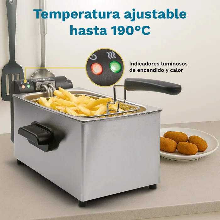 Grunkel FRYPRO-3SS Freidora de Aceite 2000W 3L Sencillo Independiente Acero Inoxidable con Control de Temperatura 190°C Tazón Extraíble