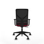 Silla de oficina Motilla con mecanismo Sincro tapizada con Tela color Rojo y malla color negra. Equipada con lumbar 1D, Brazos 1D y Ruedas 65mm nailon