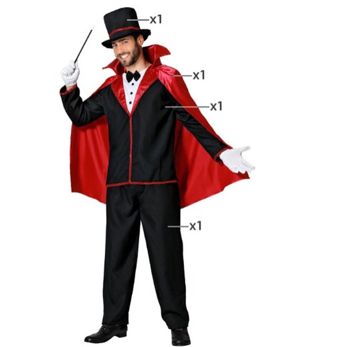 Disfraz Completo de Mago Adulto para Hombre Negro con Capa y Sombrero - Talla XS-S