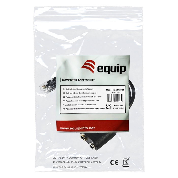 Equip Adaptador de Audio RJ-9 a 2 x Jack 3,5 mm Negro 25 cm