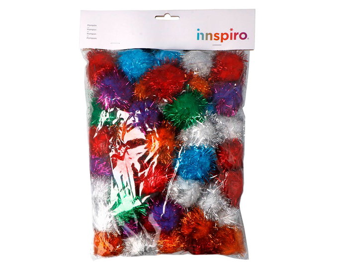 Innspiro Pompones de Polipropileno Brillantes Mix Colores 50mm de 50 unidades