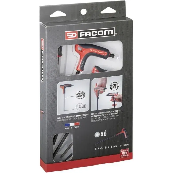 Facom 84TZSA.PB Juego de 6 Llaves en Forma de T con Asas, 6 Caras