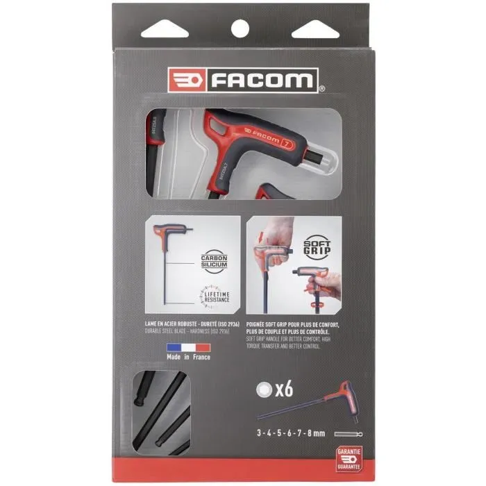 Facom 84TZSA.PB Juego de 6 Llaves en Forma de T con Asas, 6 Caras