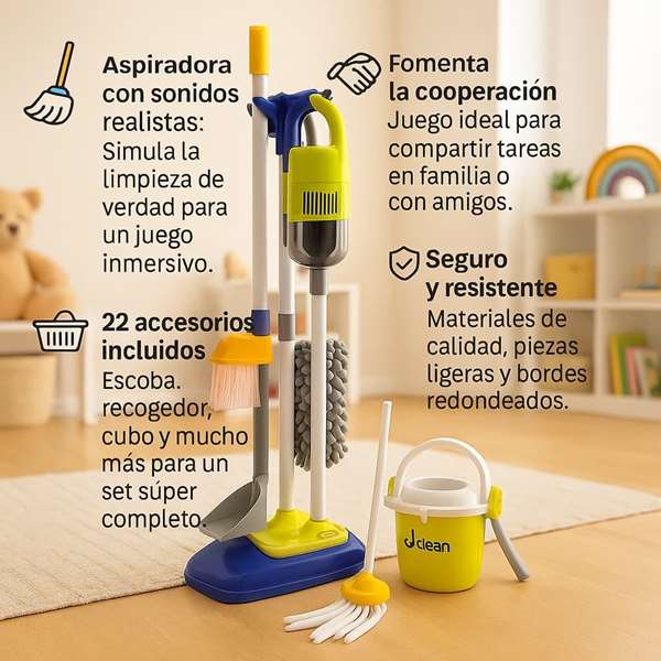 JugaToys Conjunto de limpieza con aspiradora y 22 accesorios