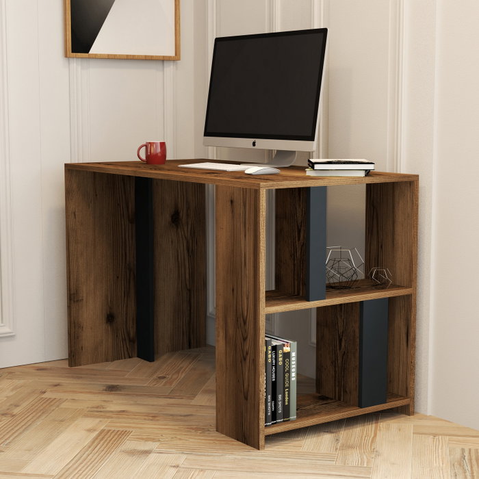 Hanah Home Lima Mesa de Estudio Nogal y Antracita 120x60x75.4 cm Hanah Home Lima Mesa de Estudio Nogal y Antracita 120x60x75.4 cm