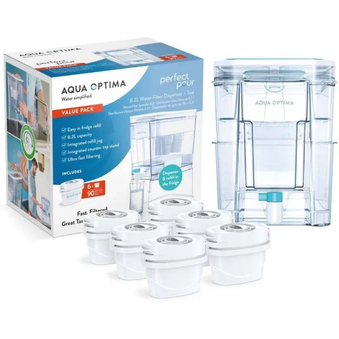 Aqua Optima Dispensador de Agua Filtrada Perfect Pour WD1001, 8.2L, Sistema Filtración 5 Etapas, Incluye 6 Filtros Evolve+, Capacidad 8.2 Litros