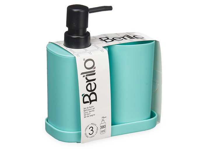Berilo Set 3 Piezas Baño Plástico Menta (Verde/Negro) 14.5x17x7.5 cm (Set de 12) Berilo Set 3 Piezas Baño Plástico Menta (Verde/Negro) 14.5x17x7.5 cm (Set de 12)