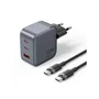 Vention - Cargador de Pared GaN 70W, 3 Puertos (2x USB-C, 1x USB-A), Carga Rápida PD/PPS, Incluye Cable USB-C 1m, 100-240V, Gris Antracita