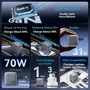 Vention Cargador de pared 70W GaN con cable USB-C 1m, 2 puertos USB-C y USB-A, carga rápida PD PPS
